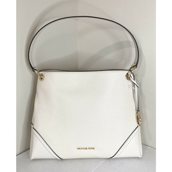 New Michael Kors Nicole Medium Shoulder Bag Leather Light Cream - Picture 1 of 6